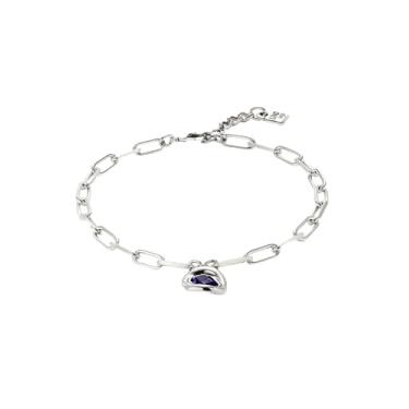 Imagem de Uno de 50 Ser Valiente Colar de corrente banhada a prata com pingente de cristal roxo, estilo elo, comprimento ajustável de 41,5 a 45 cm, feito à mão na Espanha