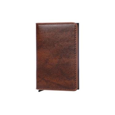 Imagem de Carteira masculina dobrável inteligente com porta-cartões – Design fino e minimalista para bolso frontal, bloqueio de RFID premium com janela para identidade e compartimento para dinheiro, Marrom