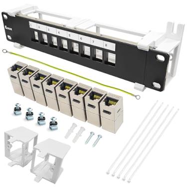 Imagem de Enmane Painel de remendo Keystone em branco de 8 portas, montagem na parede, 25,4 cm com suporte 89D Ethernet Patch Panel (CAT6A)