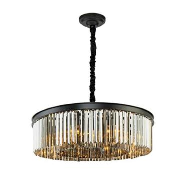 Imagem de Lustre de cristal americano retrô de luxo - Preto, design moderno e criativo | Luminária viral para sala de estar, quarto e sala de jantar (dois círculos de 55 cm)