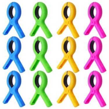 Imagem de SWZHAI 12 peças de clipes de toalha de praia para cadeiras de praia, pinos de roupas de plástico resistente para cruzeiro e piscina, clipes de cadeira de praia à prova de vento para toalhas, 4 cores