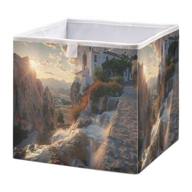 Imagem de SEHANY Cesto de armazenamento dobrável Mountains Lanscape, organizador de tecido grande, dobrável, para roupas, brinquedos, livros, armário, berçário, 38 x 27 x 17 cm