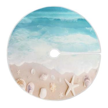 Imagem de Blueangle Linda saia de árvore de Natal com cenário de praia de 89,9 cm - poliéster macio e resistente a rugas, decoração de férias para festas de Natal, árvore festiva e decoração de casa (654)