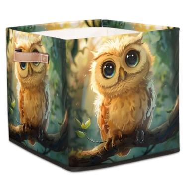 Imagem de hongjinglin Cestas dobráveis de armazenamento em cubos animais coruja floresta, caixas dobráveis fofas, brinquedo infantil com alças, organizador de tecido, cesto organizador para berçário, sala de