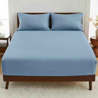 Imagem de GOKOTTA Jogo de lençol King com elástico de 40,6 cm com bolso profundo e alças elásticas no canto - poliéster de microfibra escovada - ultramacio, hotel luxuoso, antiderrapante, sem rugas - azul