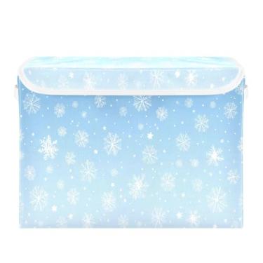 Imagem de ATTX Cestos de armazenamento dobráveis com tampas - cestas de armazenamento dobráveis de flocos de neve brancos para armário, quarto, organização de escritório (42 x 32 x 30 cm) #94