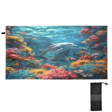 Imagem de Blueangle Toalha de praia colorida de recifes de corais - Toalhas de viagem leves e compactas de grandes dimensões - Toalha super absorvente de secagem rápida para natação, acampamento e férias (438)