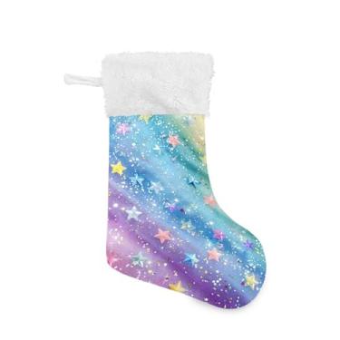 Imagem de GakkiGii Pacote com 2 meias de Natal Rainbow Stars, decoração grande para pendurar na parede da árvore da lareira, 45 x 31 cm