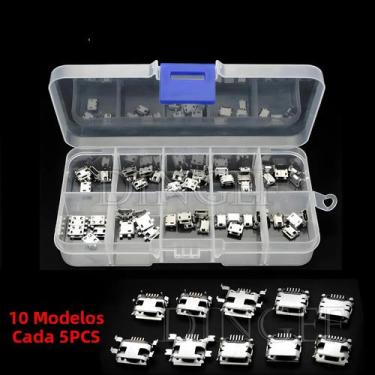 Imagem de Conectores Micro USB Fêmea 4 5PIN Tipo B DIP SMT 5PCS Cada 10 Tipos Pa