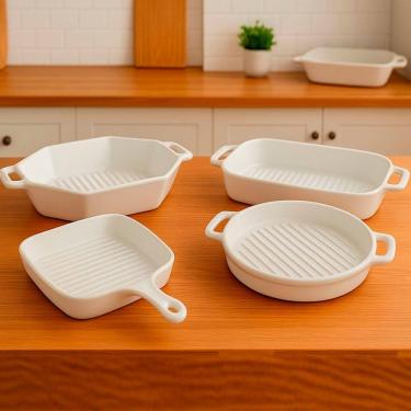Imagem de Travessas Assadeiras Petisqueiras Cerâmica Servir Jogo 4pçs