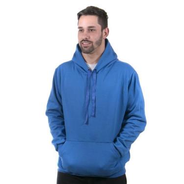 Imagem de Moletom masculino canguru com capuz liso de bolso inverno cor - azul r