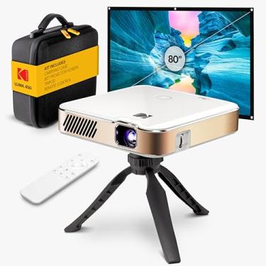 Imagem de Kodak Kit completo de projetor inteligente Luma 450 Full HD – Resolução 1080p, 150 lúmens ANSI, Wi-Fi e Bluetooth – Tela de até 150 polegadas – Inclui tripé, estojo de transporte e tela de 80