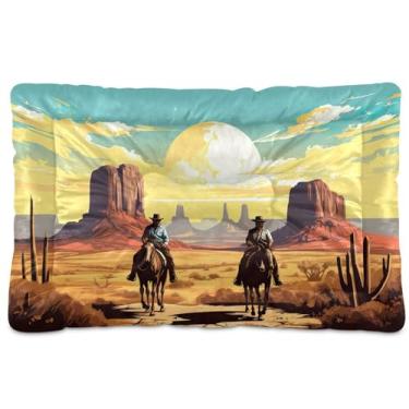 Imagem de SEHANY Cama de cowboy do deserto ocidental para cães e gatos com fundo antiderrapante, caixa de canil, colchão macio para animais de estimação, lavável para cães pequenos, médios e grandes, gatos, 91