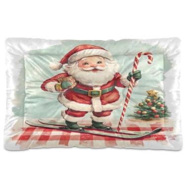 Imagem de SEHANY Cama de Natal para cães de Papai Noel, cama de gato com fundo antiderrapante, cama de canil, colchão macio para animais de estimação, lavável para cães pequenos, médios e grandes, gatos, 45,7 x
