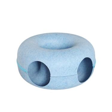 Imagem de Bothyi Cama tipo túnel para gatos, formato de rosquinha, túnel circular para animais de estimação, confortável, com zíper para centro de atividades, Azul