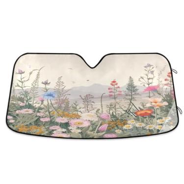 Imagem de ATTX Herbal Wildflowers Para-brisa Carro Para-brisa 144.8 cm x 80.0 cm Escudo Solar Universal com Proteção UV, Persiana de Janela Frontal Auto Dobrável para Sedans SUVs Caminhões #684