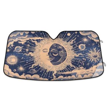 Imagem de ATTX Para-brisa de carro sol e lua 134.6 cm x 59.7 cm escudo solar universal com proteção UV, persiana de janela frontal automática dobrável para caminhões Sedans SUVs #238