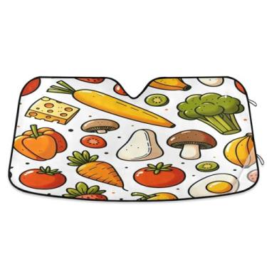 Imagem de ATTX Pára-brisas de carro de vegetais coloridos 139.7 cm x 70.1 cm Protetor solar universal com proteção UV, persiana de janela frontal automática dobrável para caminhões Sedans SUVs #459