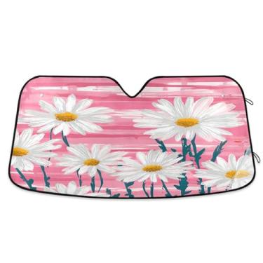 Imagem de ATTX White Daisies para-sol para para-brisas de carro 144.8 cm x 80.0 cm Protetor solar universal com proteção UV, persiana de janela frontal automática dobrável para caminhões Sedans SUVs #673