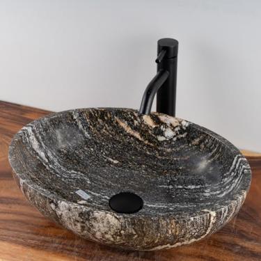 Imagem de MIDUSO Lavatório oval de pedra de rio 100% artesanal; pia de pedra real; pia de vaso exclusiva; acima do balcão; pias de vaso de banheiro; pia de tigela de pedra; Oval_RiverStone_082