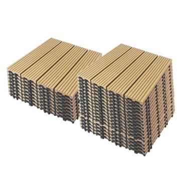 Imagem de Azulejos de deck interligados, azulejos de piso de pátio composto WPC com sistema de clique função de drenagem para varanda piscina varanda quintal área de jogo terraço uso em todos os climas B4 24