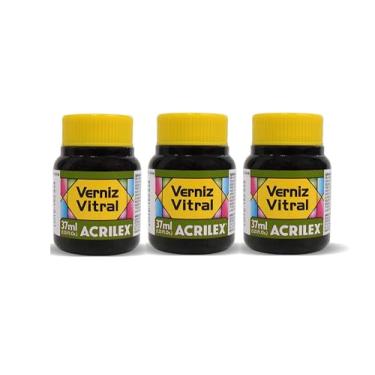 Imagem de Kit 3 Verniz Vitral Acrilex Verde Oliva 545 37ml Transparente Brilhante para Vidro Cerâmica Porcelana Artesanato Efeito Vitrais