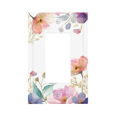 Imagem de Nadoabtm Capas decorativas coloridas aquarela floral rosa roxo 1 gangue único interruptor de luz placa GFCI placas de parede placa de interruptor elétrico para quarto decoração de casa