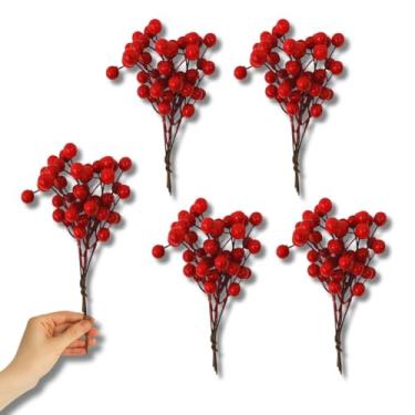 Imagem de Kit com 5 Buquês, Pick Natalinos com Frutinhas Vermelhas 20cm Azevinho | Decoração de Natal para Árvores, Guirlandas, Arranjos e Mesas | Enfeite Natalino para Casa, Lojas, e Festas de Final do Ano