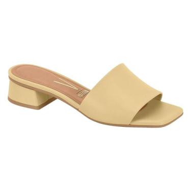 Imagem de Tamanco Feminino Vizzano Mule Slide Salto Bloco Baixo Casual, Manteiga