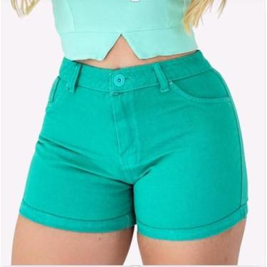 Imagem de Short Jeans Feminino Charmoso Clássico Cintura Alta Tendência Verão So