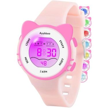 Imagem de Ayybboo Relógios digitais infantis para meninas e meninos, 7 luzes coloridas, à prova d'água, lindos relógios de pulso para crianças com cronômetro de alarme, ótimo presente para meninas e meninos de