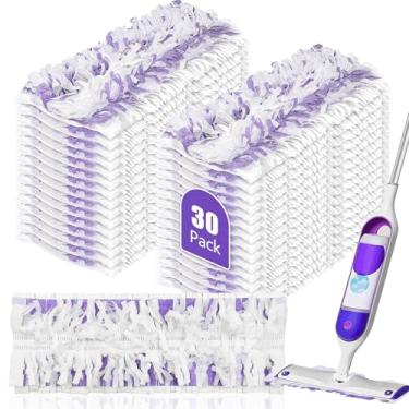Imagem de Pacote com 30 refis de esfregão descartáveis para esfregões de madeira e multisuperfícies Swiffer PowerMop, substituição de almofadas de limpeza de spray para limpeza de piso (roxo sem alça)