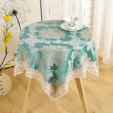 Imagem de Toalha de mesa quadrada pequena bordada de renda floral vintage estilo francês toalha de mesa com macramê chique capa de mesa para casamento, prata, aniversário, cozinha, decoração de casa, verde, 140