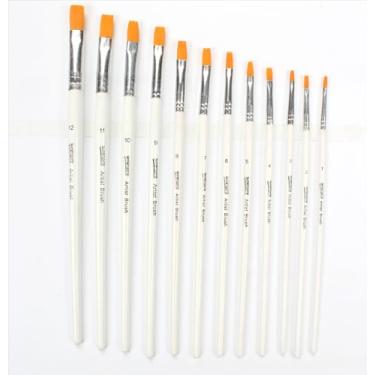 Imagem de Conjunto de pincéis de tinta plana, 12 peças de pincéis de nylon para aquarela, guache acrílico, artesanato e pintura detalhada, sala de aula, branco