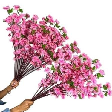 Imagem de Galho de Cerejeira Artificial 65cm – Kit 10 a 40 Ramos, Flor de Pessegueiro Estilo Oriental para Decoração de Casa, Casamento e Festas(Rosa)