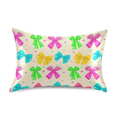 Imagem de SEHANY Capas de almofada de seda com laço rosa para cabelo e pele, capas de almofada de cetim respiráveis macias e refrescantes com fecho de envelope, tamanho king (50,8 x 101,6 cm)