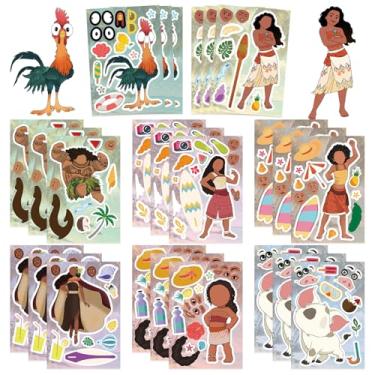 Imagem de 24 folhas de adesivos Moana de filme, faça um rosto para crianças, faça o seu próprio para atividades de lembrancinhas de festa de verão (rosa)
