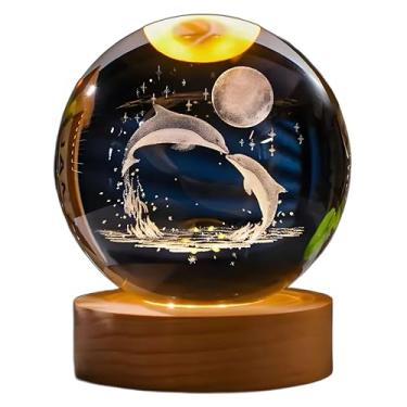 Imagem de Luminária LED de Mesa Bola de Cristal - Golfinho | Abajur 3D Para Decoração de Quarto, Escritório, Sala de Estar e Jantar, Casa, Mesa e Estante, Presente Criativo e Luz Quente Noturna Decorativa