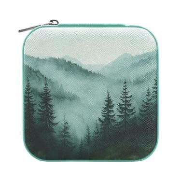 Imagem de Tatenale Caixa de joias de viagem Green Mountains and Pine Trees 3500 pequena, mini organizador de joias, armazenamento para anéis, brincos, colar, meninas, mulheres, homens, margarida, verde, água