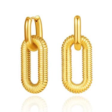 Imagem de 8YEARS Brincos de elos dourados para mulheres, banhado a ouro 18 K, brincos de corrente conversível grossa, brincos de argola retangular, presente para ela, Aço inoxidável, Sem pedra preciosa