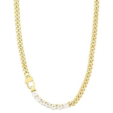 Imagem de Colar de tênis feminino banhado a ouro 18K, pedras de coração de zircônia cúbica, corrente de cabo com fecho de mola, 40 a 45 cm