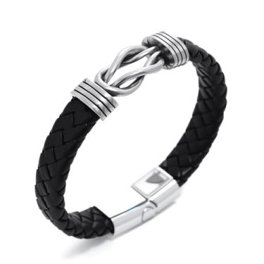 Imagem de Udolfly Pulseiras masculinas de couro trançado, pulseira cruzada multicamadas com fecho e pulseira, joia masculina, 8.5 Inches, Sem Pedra Preciosa