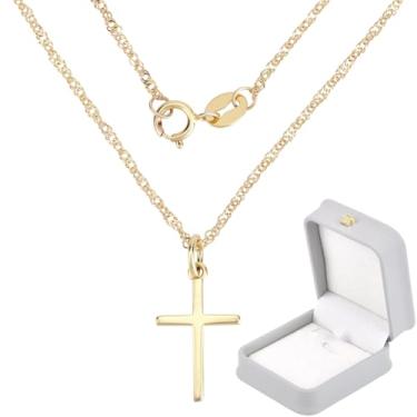 Imagem de Beebeecraft Colares de cruz de ouro, joias estéticas, banhado a ouro 18 K, prata esterlina 925, corrente simples de 45,7 cm, pingente pequeno decorativo para vestido de Natal, joias, decoração DIY