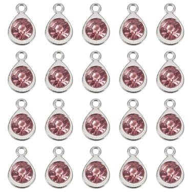 Imagem de Spritewelry Berloques de pedra do mês de nascimento de vidro, pingentes redondos de cristal de strass, pingentes de pedra de nascimento de cristal para fabricação de joias, colar, brinco, Metal não