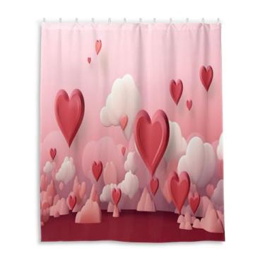 Imagem de Wassud Cortinas de chuveiro com balão em forma de coração para banheiro à prova d'água conjunto de cortina de chuveiro com 12 ganchos 152 x 182 cm