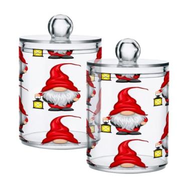 Imagem de STAYTOP 2 frascos de boticário Qtip para banheiro com etiquetas – Recipiente de armazenamento Qtip de plástico transparente para bola de algodão, cotonete, grão de café e gnomos de Natal