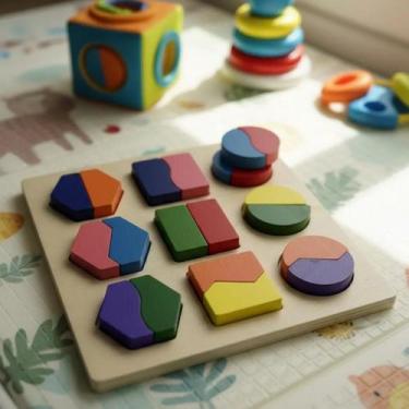 Imagem de Brinquedo Montessori Madeira Frações Educativo Colorida Infantil Diver