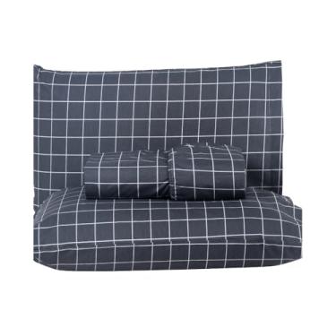 Imagem de Jogo Kit de Lençol Casal Quadriculado 3 Peças Percal 200 Fios 80% Algodão 20% Poliéster 188x138x30cm Design Moderno Confortável e Resistente