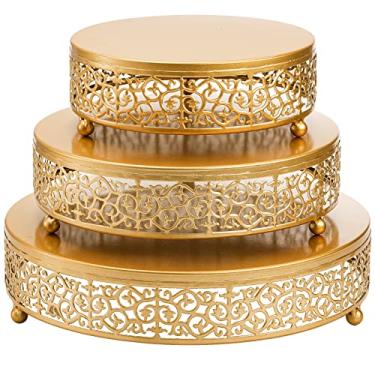 Imagem de Hedume Pacote com 3 suportes para bolos, suportes de bolo de metal, suportes para cupcake de exposição de sobremesa, placa de exibição de doces para cupcakes para casamento, evento, festa de aniversário