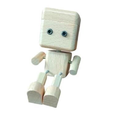 Imagem de Fenteer Estatueta de madeira de homem com pés trêmulos, boneco de madeira, ornamento portátil colecionável para mesa, decoração de painel de carro ou armário, Bege